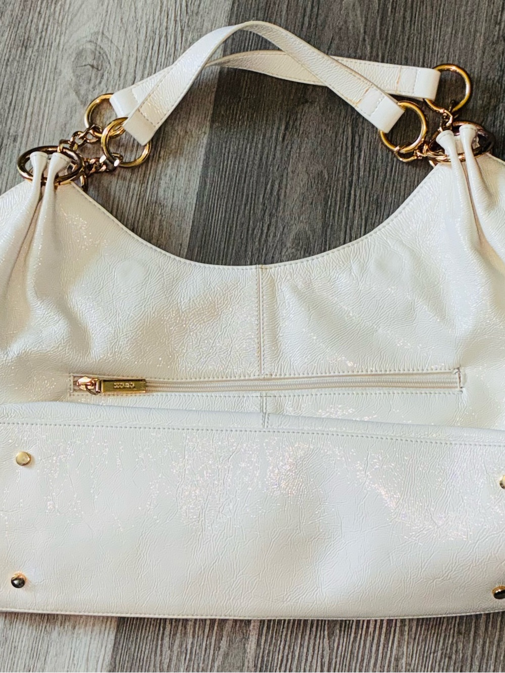 HOBO International White Iridescent Patent Leather Hobo Shoulder Bag - Picture 2 of 11
